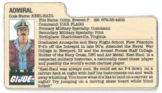 1985 Keel Haul V.  1 File Card Peach Uss Flagg Brown Back Gi/g.  I.  Joe Jtc