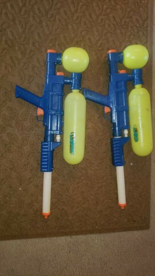 2 Larami Soaker 100 Water Guns Blue & Yellow 1990,  Parts Repair