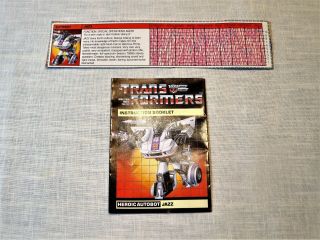 Transformers 1984 Heroic Autobot Jazz Instruction Booklet And Technical Sheet