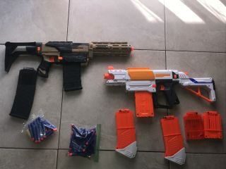2 Nerf Guns Retaliator (Modded) & Recon MK2,  7 Magazines,  50 Bullets 2