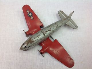 Antique Metal Toy 2 Engine Airplane 9 1/2 " Wing Span W/us Air Force Emblem