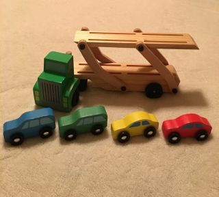 Melissa And Doug Wooden Car Carrier With 4 Cars 4096