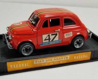 Nacoral Fiat 500 Abarth Rally Red Near Boxed Racing Model Car In Display