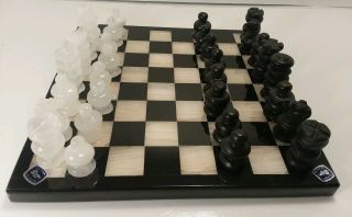 Marble Stone Mini Chess Set Portable Hand Carved Art Board 7.  5 " × 7.  5 "