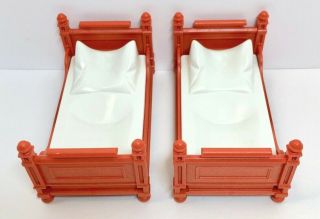 Playmobil City Life Dollhouse Furniture - 2 Victorian Style Brown Adult Beds