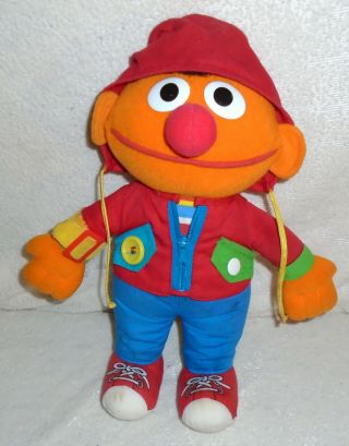 1990 Dress Me Up Ernie 14 In Plush Playskool Sesame Street Doll W Hood and Watch 3