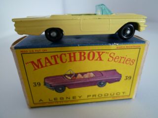 Vintage Matchbox Lesney No.  39b Pontiac Bonneville Convertible Boxed 1962 Vgc
