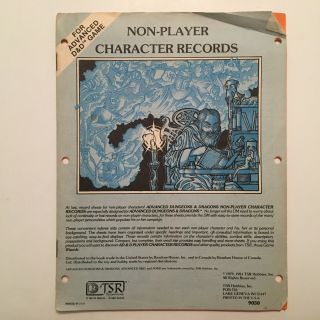 Advanced Dungeons And Dragons Non Player Character Records 9030 Gary Gygax Tsr