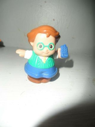 Fisher Price Little People Dad Father Man Boy W/ Blue Phone Glasses Vest Tie