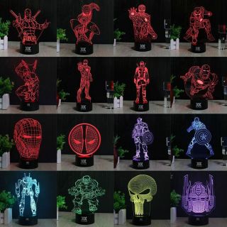 Batman Iron Man Deadpool 3d Led 7 Color Night Light Desk Table Lamp Battery Gift