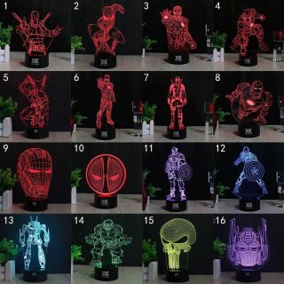 Batman Iron Man Deadpool 3D LED 7 Color Night Light Desk Table Lamp Battery Gift 2