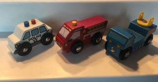 3 Brio Wooden Train Cars : Police Car,  Fire Truck And Blue Truck - Thomas