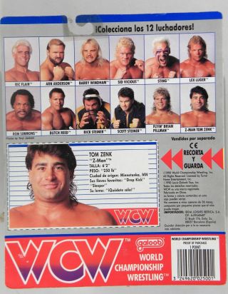 Galoob Toys WCW Tom Zenk Wrestling white trunks MOC Foreign card 2