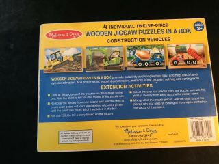 Melissa And Doug Wooden Jigsaw Puzzles 4 Construction Vehicles In A Box