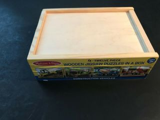 Melissa and Doug Wooden Jigsaw Puzzles 4 Construction Vehicles In A Box 3