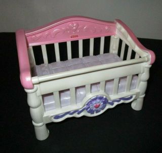 2006 Fisher Price Dollhouse Furniture Pink White Bed Crib For Baby Doll