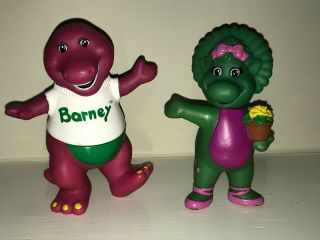 Vintage Lyons Group Barney & Baby Bop Dinosaur With Flower Plant 5 " Figures