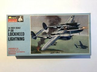 Vintage Model Airplane Kit.  Monogram Lockheed P - 38 Lightning Fighter.  1/4 " Scale