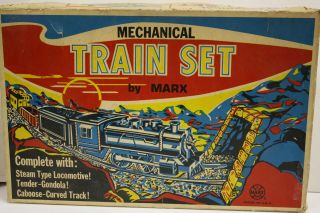 Vintage Marx Mechanical Train Set - Engine Two Cars - Caboose - W/ Keys No Track
