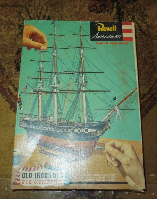 Vintage Revell " Old Ironsides " Uss Constitution Unbuilt In 1956 Authentic Kit B