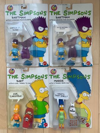 Vintage 1990 The Simpsons Set Of 4 Action Figures Mattel Bart On Cards