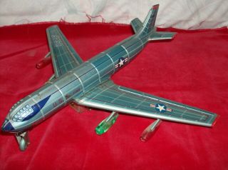 Vintage 1957 Nomura Japan Tin Battery Op Strato - Jet Us Air Force Jet Airplane