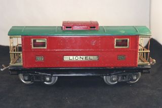 Lionel Prewar No.  217 Red and Green Caboose Model Railway Train Standard Gauge 2