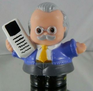 Fisher Price Little People Gray Haired Grandpa Business Man Holding Cell Phone