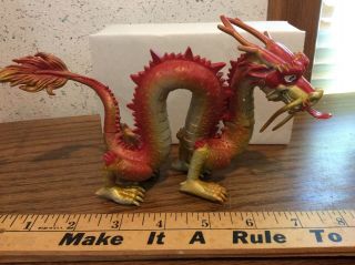 Plastic Chinese Dragon Toy Figure 8” Red Gold