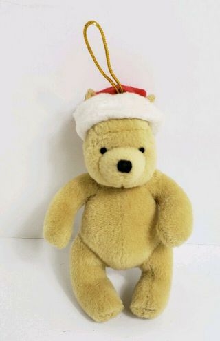 Disney Gund Classic Winnie The Pooh Bear Plush Christmas Ornament W/ Santa Hat