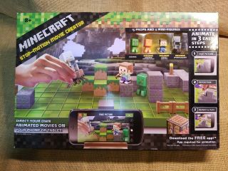 Nib Mattel Mojang Minecraft Stop - Motion Movie Creator Kit W/ 4 Exclusive Figures