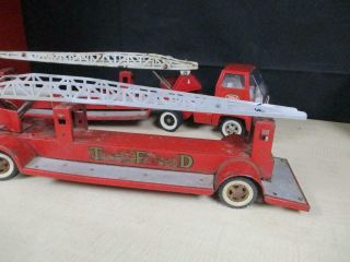 2 - 1960 ' S TONKA HOOK & LADDER TFD FIRE TRUCKS AND TRAILERS AERIAL VINTAGE 2