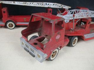 2 - 1960 ' S TONKA HOOK & LADDER TFD FIRE TRUCKS AND TRAILERS AERIAL VINTAGE 5