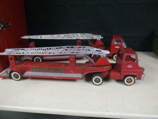 2 - 1960 ' S TONKA HOOK & LADDER TFD FIRE TRUCKS AND TRAILERS AERIAL VINTAGE 6