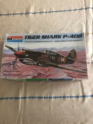 Monogram 1985 Military Airplane Fighter 1:48 Usaf Model Kit Tiger Shark P - 40b