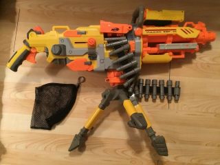 Nerf Vulcan Ebf - 25 With Ammo Box And Belt,  Battery Operated Scope And Tripod