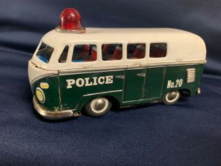 Vintage Police Van Okyasu Volkswagen T1 Bus - Tin Toy Japan Antique - Rare