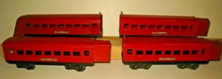 4 Lionel Red Streamliner Passenger Cars 1673 1674 1675 Hard To Find X64