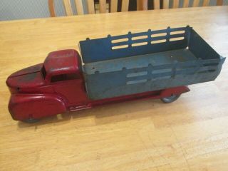 Vintage 1930s Wyandotte Stake Truck,  Pressed Steel,  Red And Blue,  Tonka