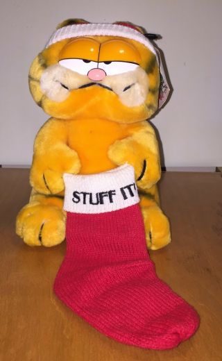 1981 Dakin Garfield The Cat Plush Santa Stuff It Christmas Stocking 10 " With Tag