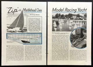 Model Racing Yacht Zip 50 " Marblehead Class 1934 How - To Build Plans