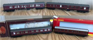 Four Cars - Hornby Maroon " Oo " Scale Passenger Cars
