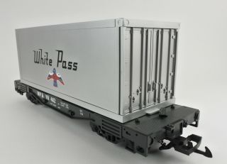 LGB G SCALE 4085 WHITE PASS FLAT CAR WITH CONTAINER 462 5