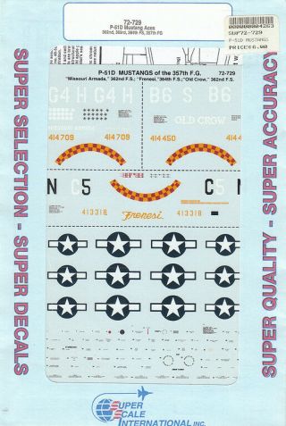 1/72 Superscale Decals P - 51d Mustang Aces 357th Fg 72 - 729