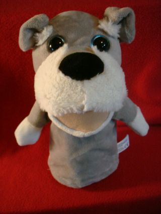 Kellytoy Plush 10 " Hand Puppet Grey & White Soft Puppy Dog Big Eyes