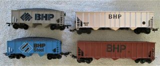 4 x BHP Steel Coal Hoppers by Powerline Freightline Lifelike - HO OO 2