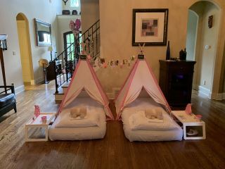 Kids Play Teepee Tent.  Pink And Off White Tent