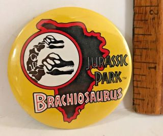 1993 Brachiosaurus Skull Jurassic Park Map Vintage Pinback Tin Badge 1st Movie