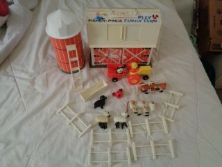 21 Piece Vintage Fisher Price Family Play Farm,  Silo,  Animals,  Tractor,  Fence,  More