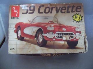 Amt Ertl 1959 Chevy Corvette Model Kit 2 In 1 6588 Street Or Drag Open Box